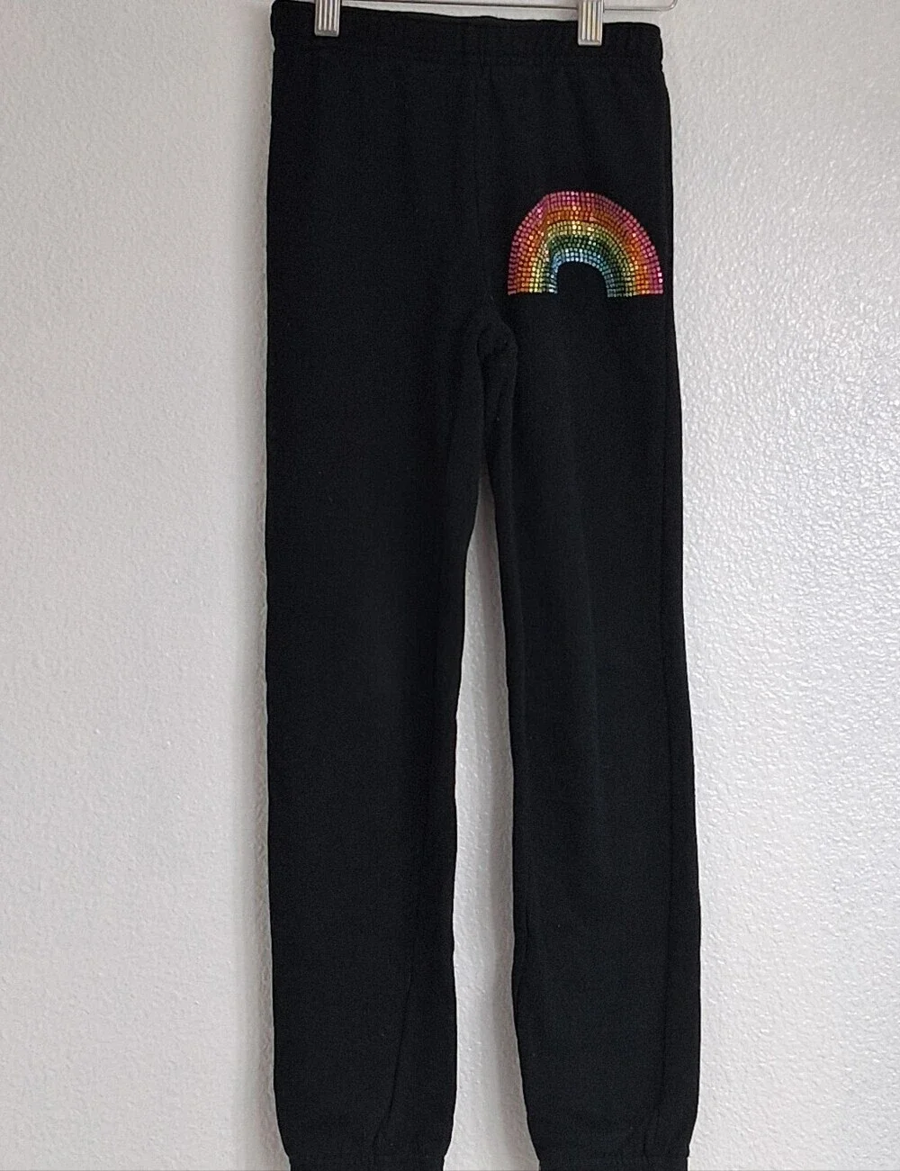 Super Soft Butter Girl's Joggers With A Rhinestone Rainbow    Size M